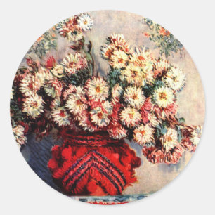 Stilleven met Chrysanthemums van Claude Monet Ronde Sticker