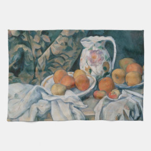 stilleven met een gordijn van Paul Cezanne Theedoek