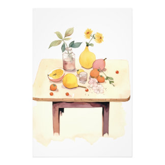 Stilleven met fruit en bloesems in fantasievolle s foto afdruk