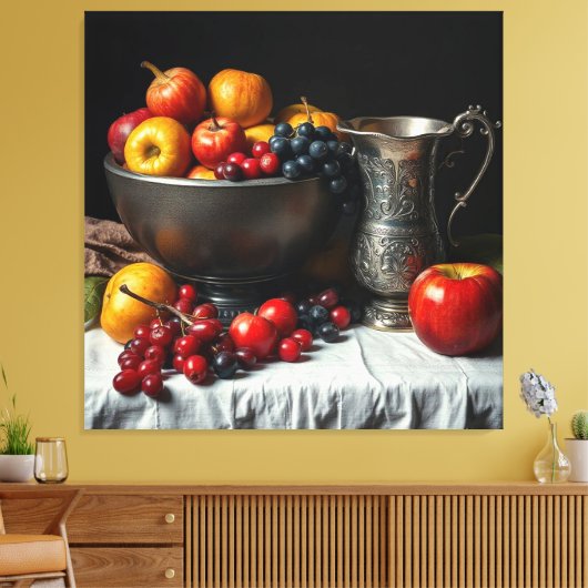 Stilleven met fruit en kruik canvas afdruk (Insitu (Woonkamer))