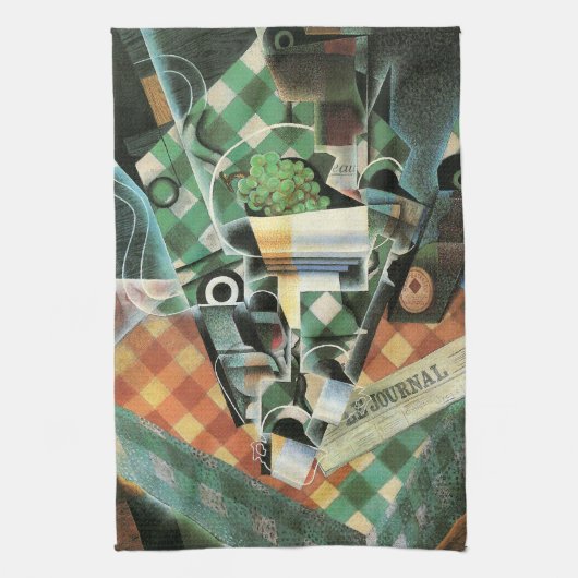 Stilleven met geruit tafelkleed van Juan Gris Theedoek (Verticaal)