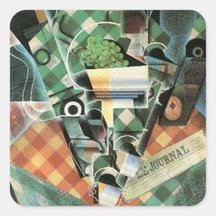 Stilleven met geruite tafelkleed van Juan Gris Vierkante Sticker