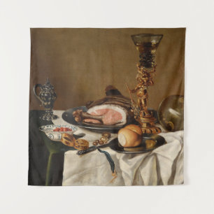 Stilleven met ham, boeken en siervazen wandkleed