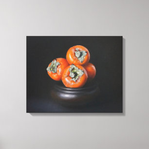 Stilleven met kaki's op een zwarte achtergrond canvas afdruk