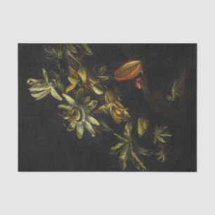 stilleven met passionbloemen op zwart tissuepapier