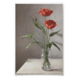 Stilleven met rode bloemen - Tijdloze bloemenprach Foto Afdruk