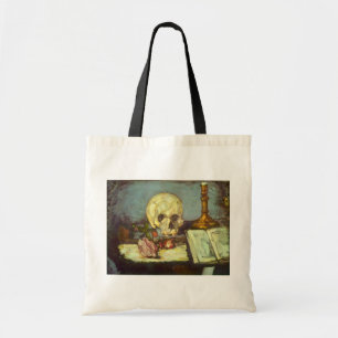 Stilleven met schedel, kaars, boek door Paul Cezan Tote Bag