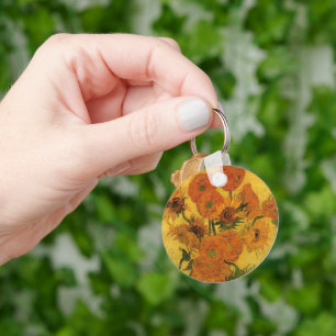 Stilleven met vaas met 15 zonnebloemen sleutelhanger