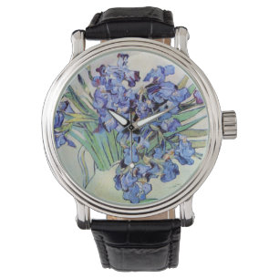 Stilleven met vaas met irissen door Vincent van Go Horloge