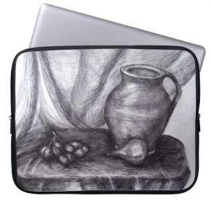Stilleven potlood tekening neopreen laptop mouw sleeve