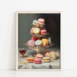 Stilleven Schilderij van Franse Macarons, Dessert  Poster