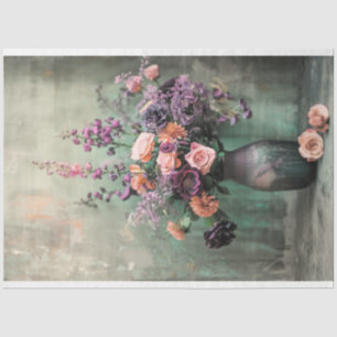 Stilleven, Vaas & Levendig Rustiek Paarse Bloemen  Tissuepapier