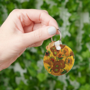 Stilleven vaas met 15 zonnebloemen Vincent van Gog Sleutelhanger