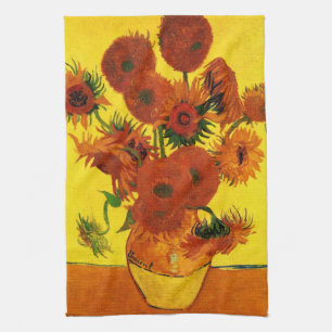 Stilleven vaas met 15 zonnebloemen Vincent van Gog Theedoek