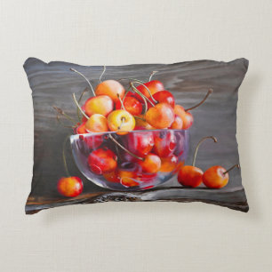 Stilleven van kersen in glazen canvasprint met spa accent kussen