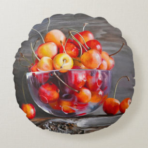 Stilleven van kersen in glazen canvasprint met spa rond kussen