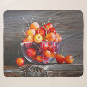 Stilleven van kersen in glazen canvasprint met spa sherpa deken