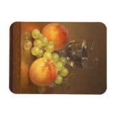 Stilleven, wijnglas, twee perziken, fruit en wijn magneet (Horizontaal)
