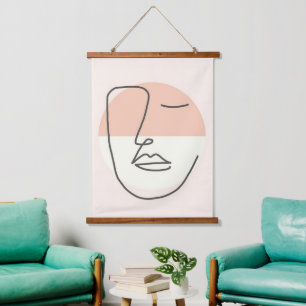 Stilte in Lijn – Minimalistisch Abstract Gezicht Hangend Wandkleed