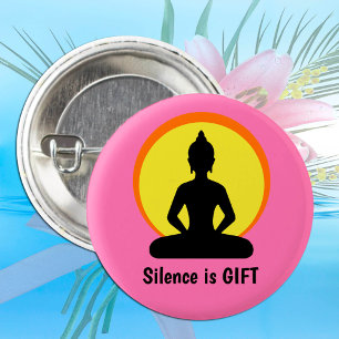 Stilte is GIFT - Meditatie & Boeddha (Vipassana) Ronde Button 5,7 Cm