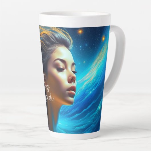 Stilte spreekt | Meditatie Hemelse Kunst Latte Mok (Rechterhoek)