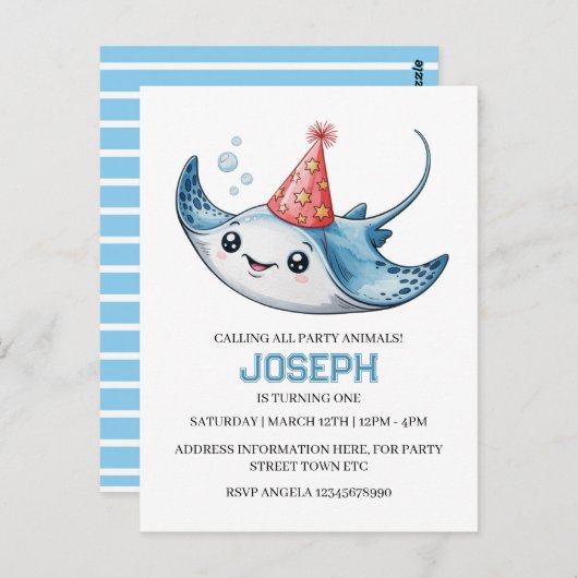 Stingray Anniversaire Fête Invitation Invitation P (Devant / Derrière)