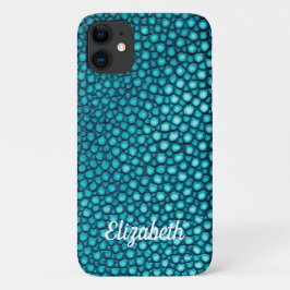 Stingray Skin Turquoise Print Naam Gepersonaliseer iPhone 11 Hoesje