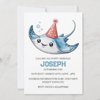 Stingray verjaardagsfeest uitnodiging zwembad