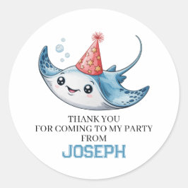 Stingray verjaardagsfeestje bedankt ronde sticker