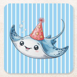 Stingray verjaardagsfeestje vierkante kartonnen onderzetter