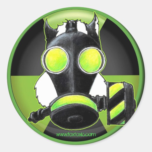 Stinkdier met Gasmasker. Ronde Sticker (Voorkant)