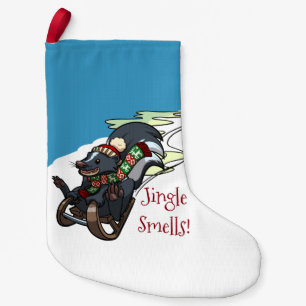 Stinkdier op een gesleed Jingle Smells! kerstCarto Kleine Kerstsok