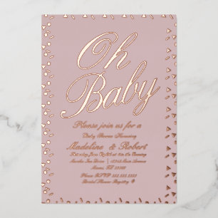 Stip Confetti Baby shower Roze geperst Folie Uitnodiging