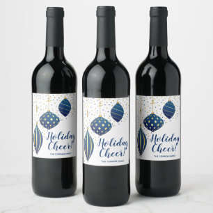 Stip-feestdag met blauw goudkerstsierfeest wijn etiket