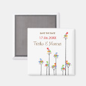 stippelbomen & schattige vogels opslaan datum / ge magneet (Voorkant / Achterkant)