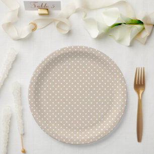 Stippen Beige & Witte Baby Shower Papieren Bordje