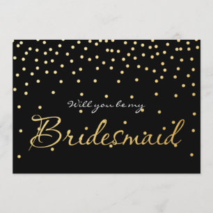 Stippen BRIDESMAID KAART Confetti Black & Gold Foi
