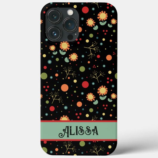 Stippen en Flower Sprigs Inspirivity Retro Modern Case-Mate iPhone Case (Achterkant)