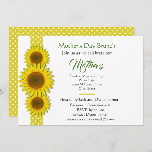 Stippen en zonnebloemen Moederdag uitnodiging (Voorkant / Achterkant)