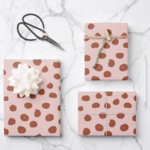 Stippen in Peach en Brown Dalmatian Spots Inpakpapier Vel