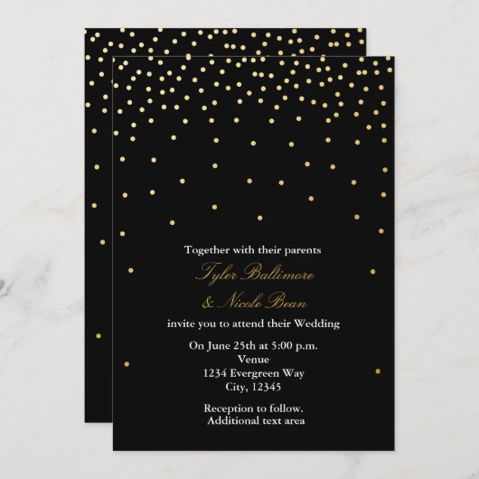 Stippen met zwarte en goudkoorts Moderne bruiloft Kaart (Voorkant / Achterkant)