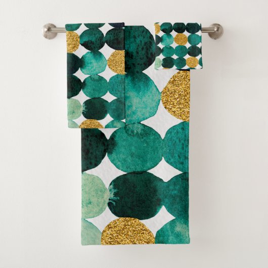 Stippen patroon - smaragd en goudglitter bad handdoek (Insitu)