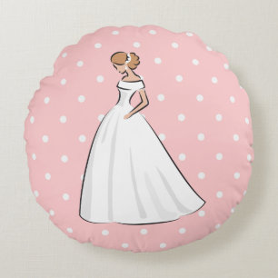Stippen Roze Bruidsjurk Witte Trouwjurk Rond Kussen