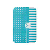 Stippen Stripes Monogram Turquoise Bath Badmat (Voorkant Verticaal)
