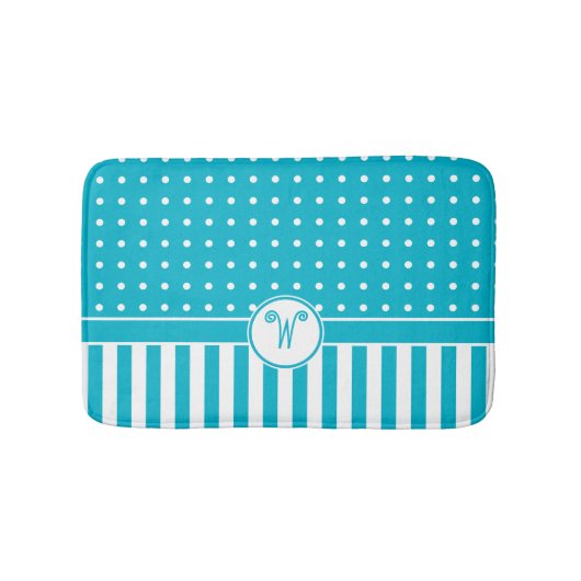 Stippen Stripes Monogram Turquoise Bath Badmat (Voorkant)