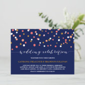 Stippen van koraal en goudConfetti | Navy Wedding Kaart (Staand voorkant)