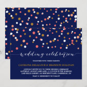 Stippen van koraal en goudConfetti | Navy Wedding Kaart (Voorkant / Achterkant)