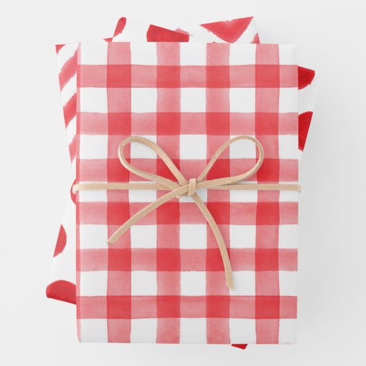 Stippen van rode Waterverf Gingham-pakpapier Inpakpapier Vel (In situ)