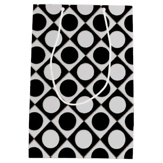 Stippen & vierkantjes / zwart wit + uw ideeën medium cadeauzakje (Achterkant)