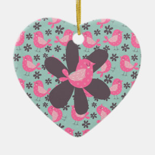 Stippen Vogels en Bloemen Keramisch Ornament